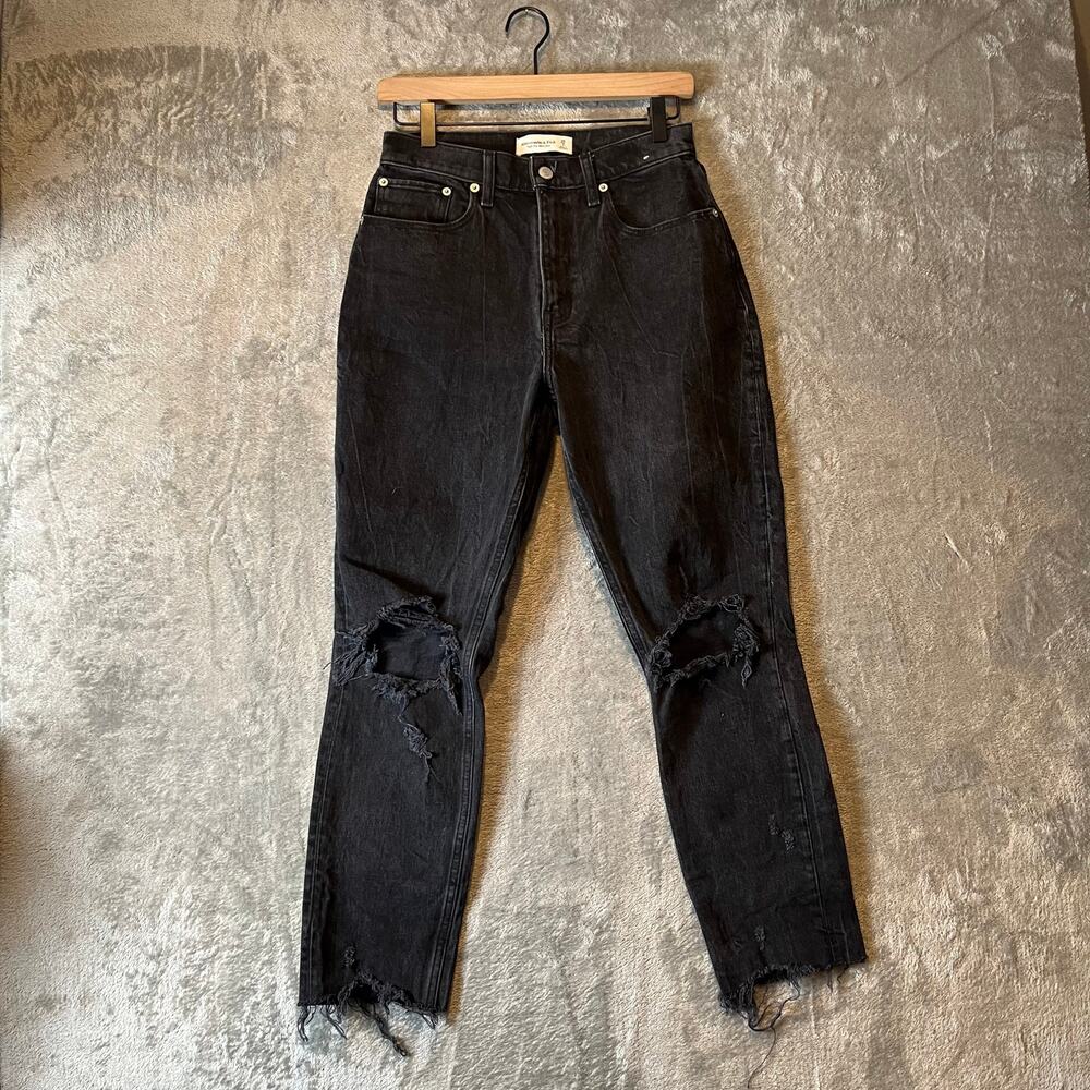 Abercrombie & Fitch High Rise Mom Jeans Size 26 Regular Black Distressed